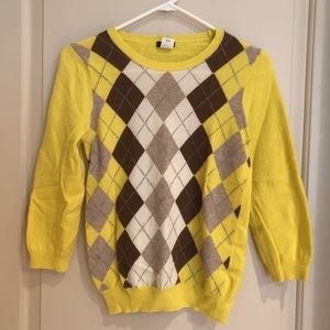 Jcrew yellow brown plaid checkered sweater